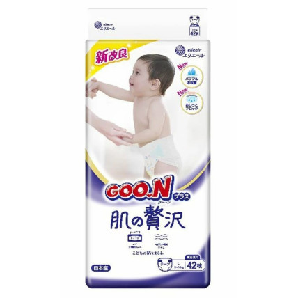 Goo.N Plus Skin Luxury Sauskelnės jautriai odai L 9-14 kg 42vnt