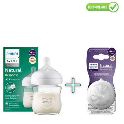 Philips Avent SCY930/01 Stiklinis maitinimo buteliukas 0+ mėn., 120ml + SCY 963/02 Silikoninis žindukas maitinimo buteliukui