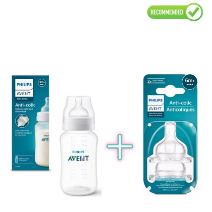 Philips Avent SCY106/01 maitinimo buteliukas nuo pilvo dieglių + SCY764/02 Silikoninis žindukas nuo pilvo dieglių