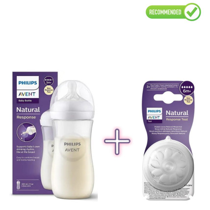 Philips Avent SCY906/01 Natural Response maitinimo buteliukas + SCY965/02 Silikoninis žindukas maitinimo buteliukui